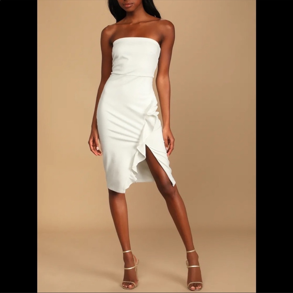 lulu’s Anika white strapless dress